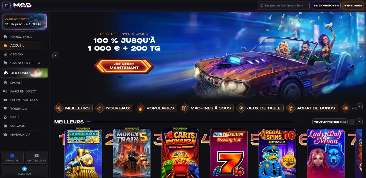 Aperçu de la page d'accueil de Mad Casino